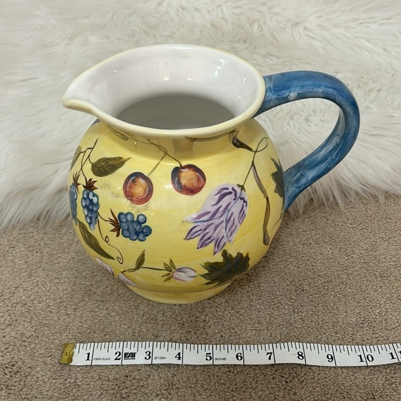Zrike Floral Yellow and Blue Ceramic Pitcher decorative - Picture 5 of 6